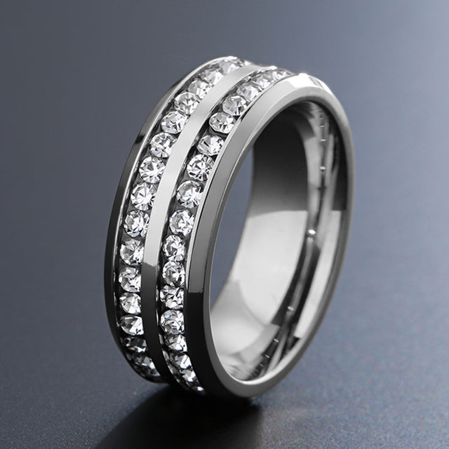 Iced Out 2Row Silver Ring