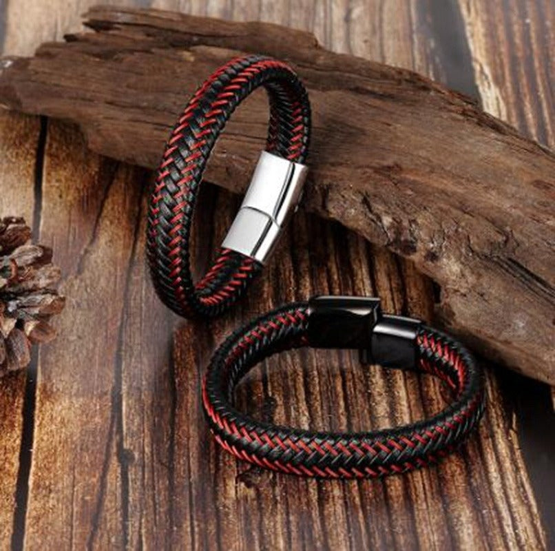 Red Leather Rope Braided Bracelet